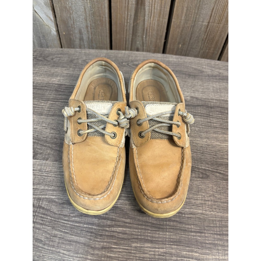 Sperry Top-Sider Womens Tan Leather Fabric Boat Shoes‎ STS95588 Size 8M
